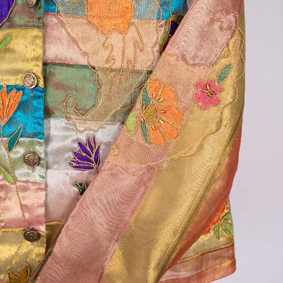 Sandy Starkman Mixed Media Floral Patchwork Art to Wear Jacket Women's SZ MEDIUM - Picture 9 of 11